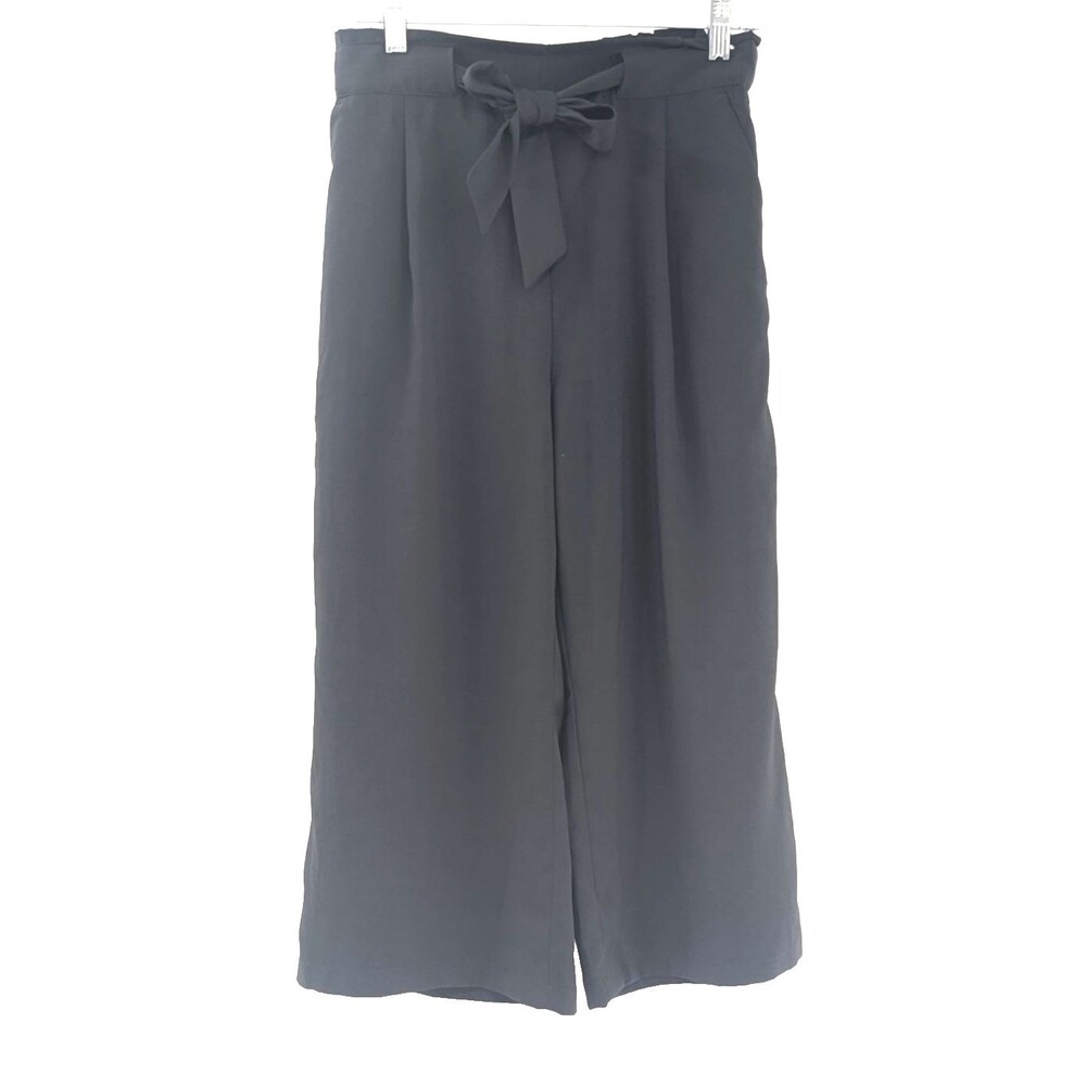 ASOS Black Wide Leg Culottes Cropped Women's Petite Trouser Tie Waist Size 27x19